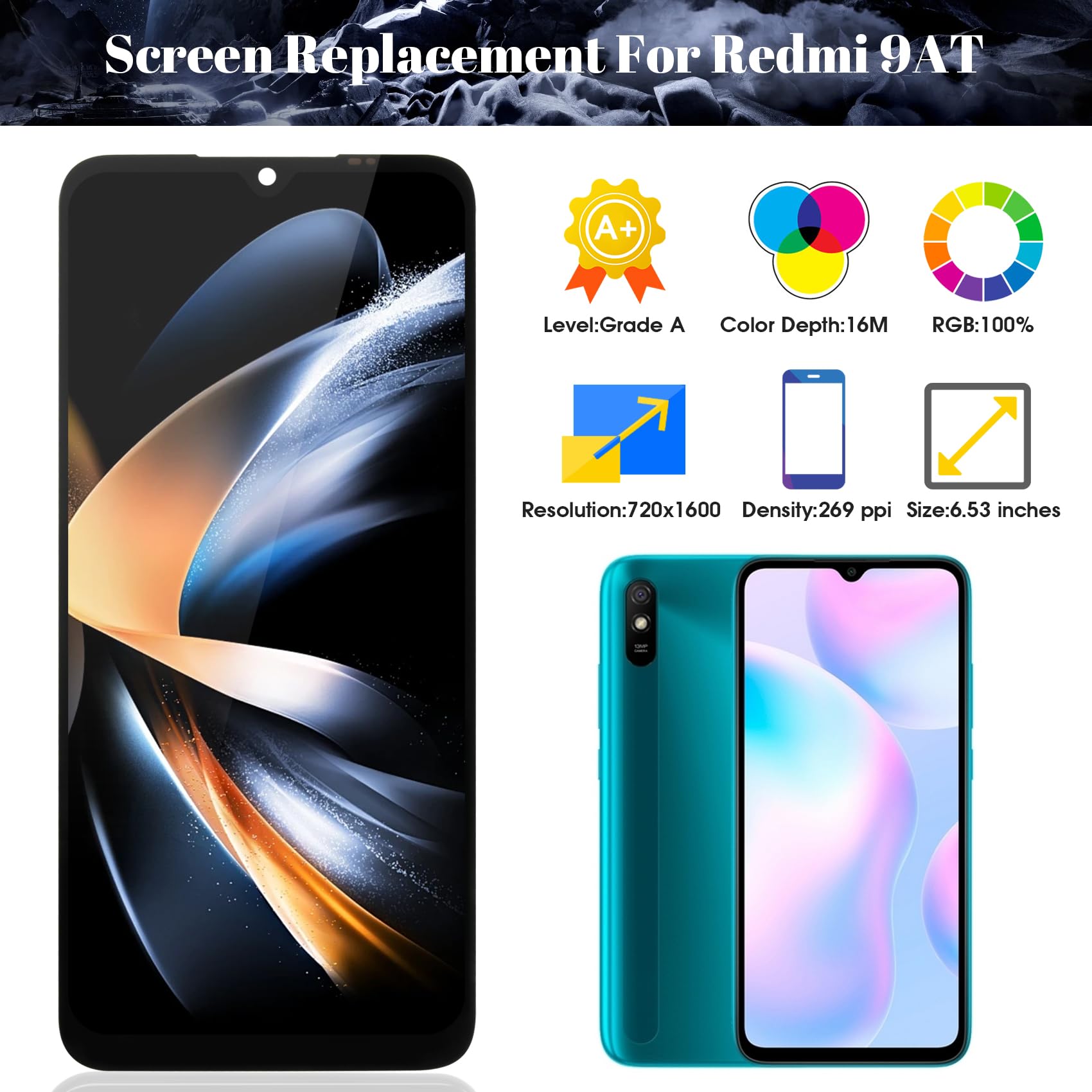 Écran LCD + Vitre Tactile Pour Xiaomi Redmi 9AT - Noir, Sans Châssis - Neuf