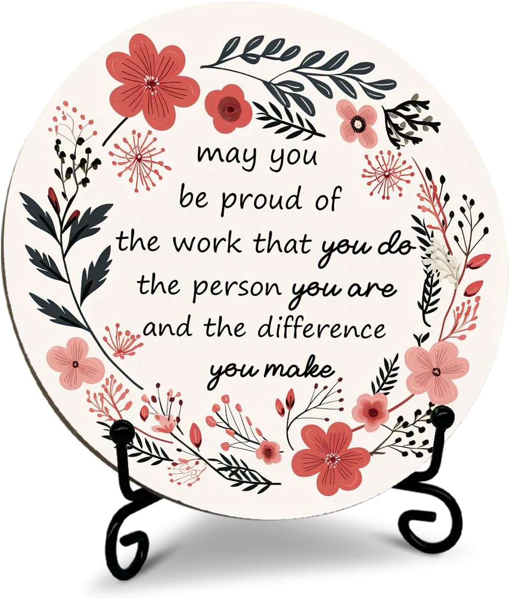 Inspiration Flowers Wooden Plaque With Iron Stand, Table Decor For Office Living Room Bedroom, Gifts For Women Man Friends Boyfriend Coworker, Gifts For Thanksgiving Christmas Easter. (004)