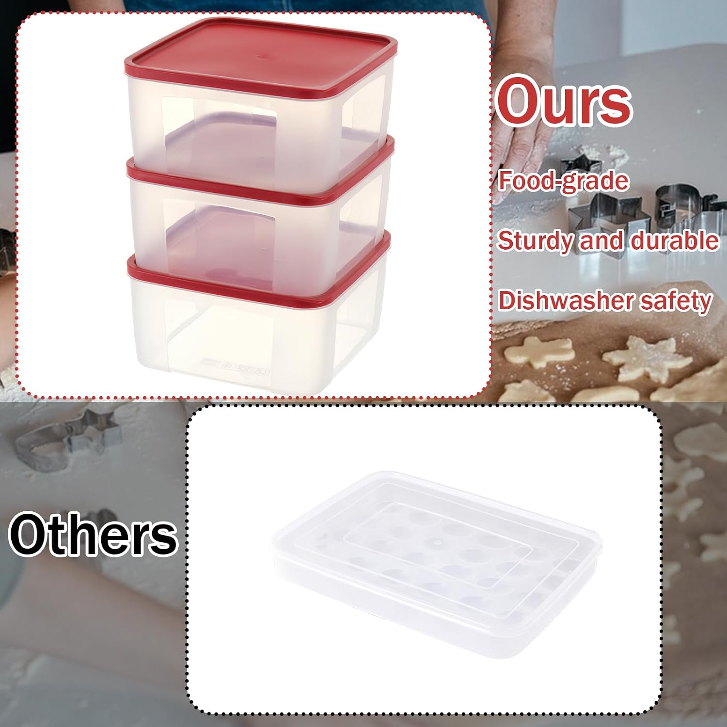 3 PCS Cookie Storage Containers with Lid 3.7L Square Plastic Cookie Cupcake Storage Box Leakproof Reusable Food Container for Meal Prep Baked Goods Kitchen Organizer