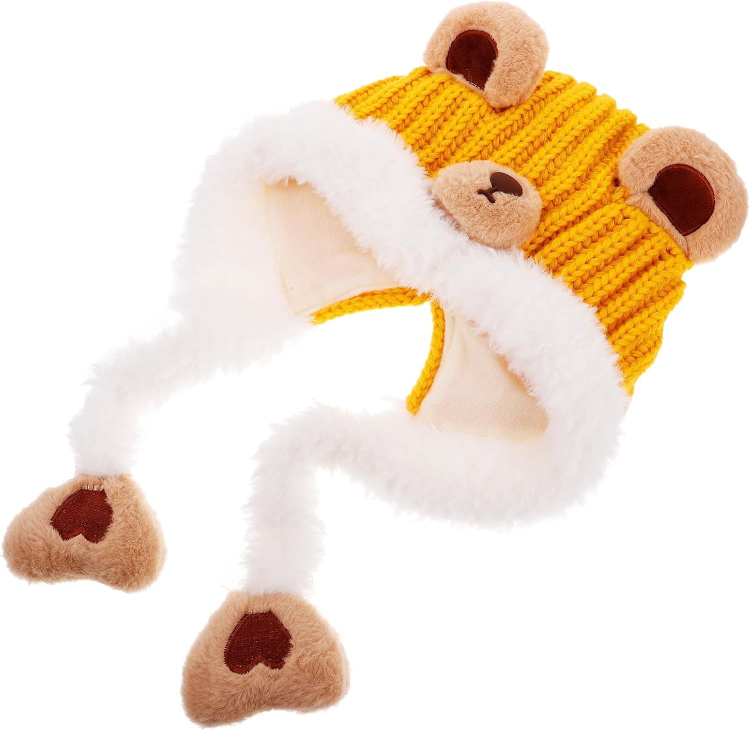 Xmas Toddler Beanie Hat with Earflaps, Warm Knitted Yellow Cap