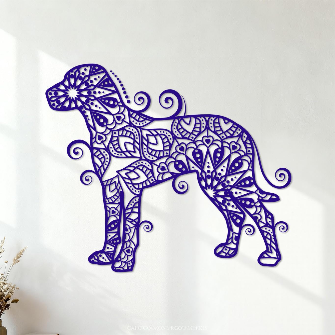 Dog Mandala with Flower line Art Wall Decals Paster Paper 49.2x58cm Store Decoration DarkBlue