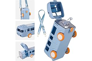 Cute Bus Shaped Water Bottle with Wheels and Adjustable Strap