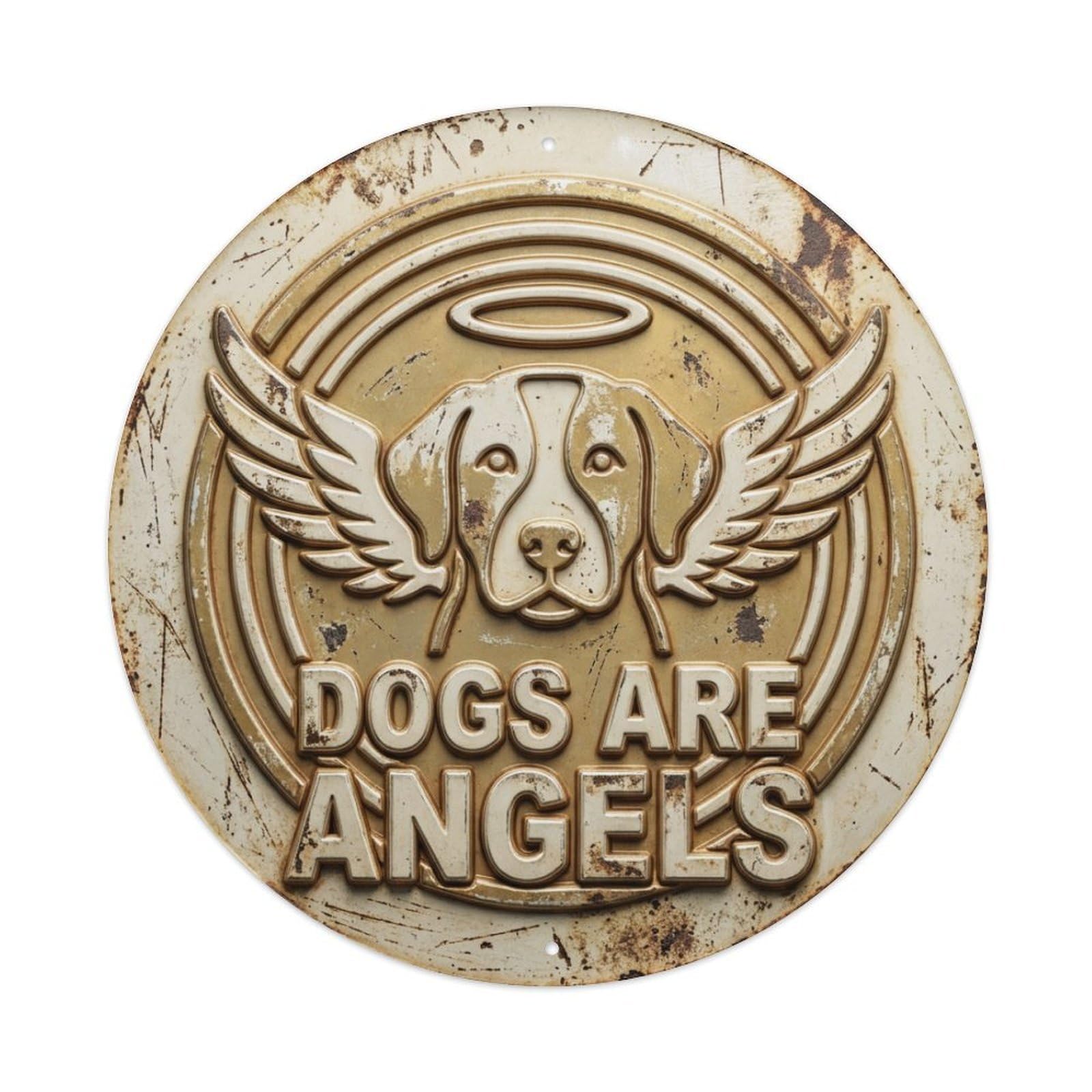 Dogs Are Angels Paws Metal Tin Sign Plaque Wall Decor for Cafe, Club Bar, Office, Home Garden Round Metal Poster 8x8Inch