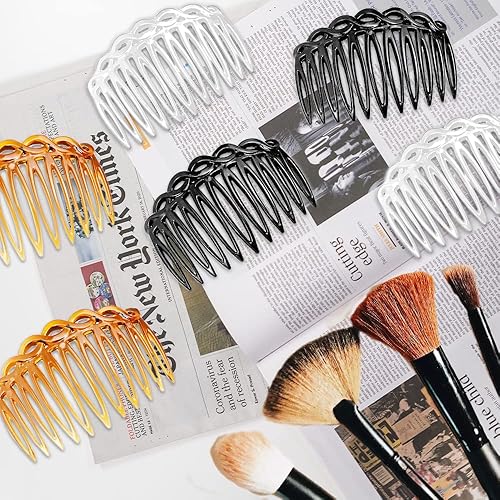 Miniatura 6 de Juego de 18 peines de plástico para el cabello lateral francés accesorios con 11 dientes para múltiples peinados niñas y mujeres negro transparente