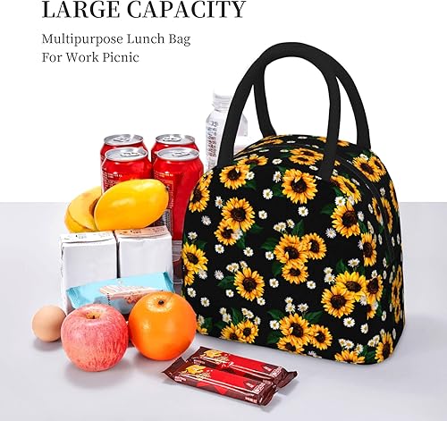 Miniatura 6 de Lonchera con diseño de girasoles y flores, reutilizable, con diseño de margaritas, con aislamiento floral, para el trabajo, picnic, viajes al aire