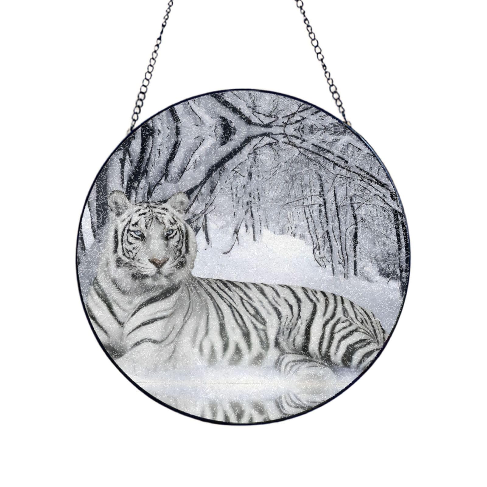 Phayah White Tiger Print Glass Window Hanging Sun Catchers Suncatcher Decor For Birthday For Home Garden Porch 4in（10cm）