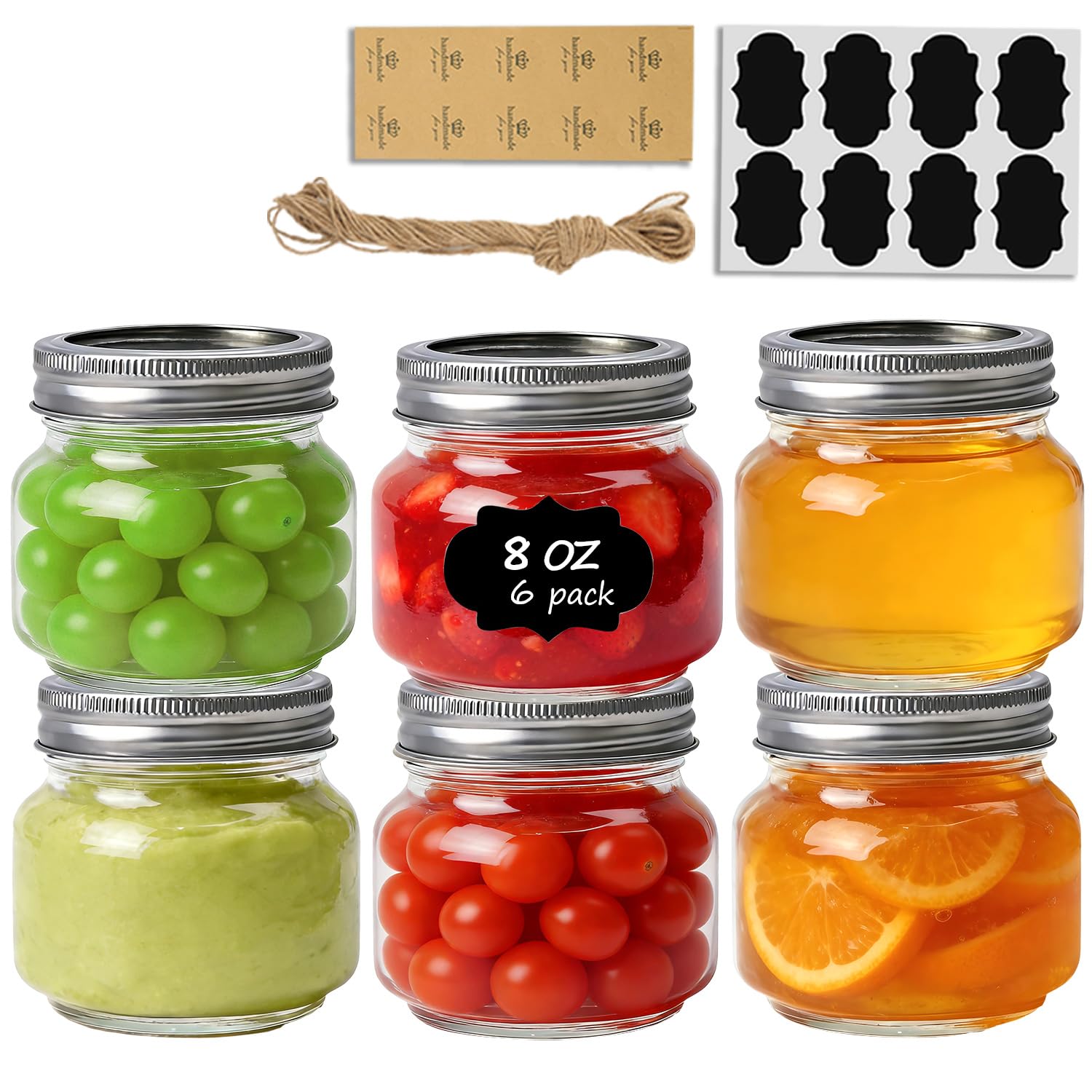 ComSaf 8 oz Square Mason Jars, 6 Pack Small Regular Mouth Jars with Lids | BPA-Free Materials, Half-Pint Portions, Small Jam, Jelly, Honey Sample, Spice Rack, DIY Candles, For Big Canning Project