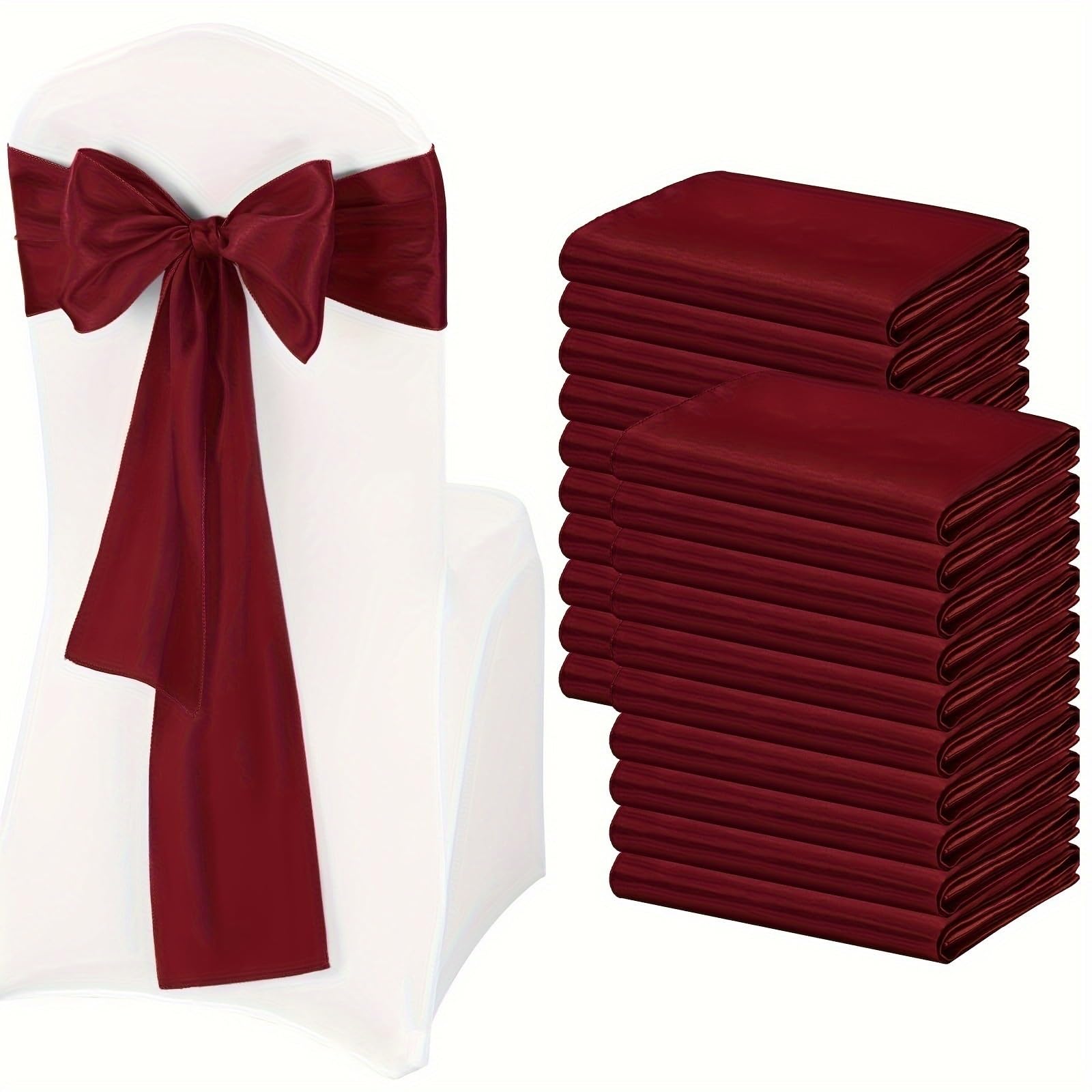FJZFXKZL Satin Chair Sashes Chair Decorative Bow Chair Sashes Chair Ribbons for Wedding Reception Hotel Party Home Kitchen Decoration(Burgundy,20Pcs)