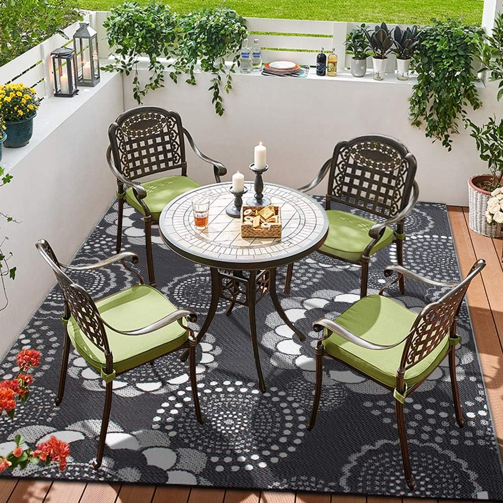 Reversible Outdoor/Indoor Plastic Rug,Easy to Clean and Fold,Perfect for Garden, Patio, Picnic, Decking-（Grey，8x10Ft）