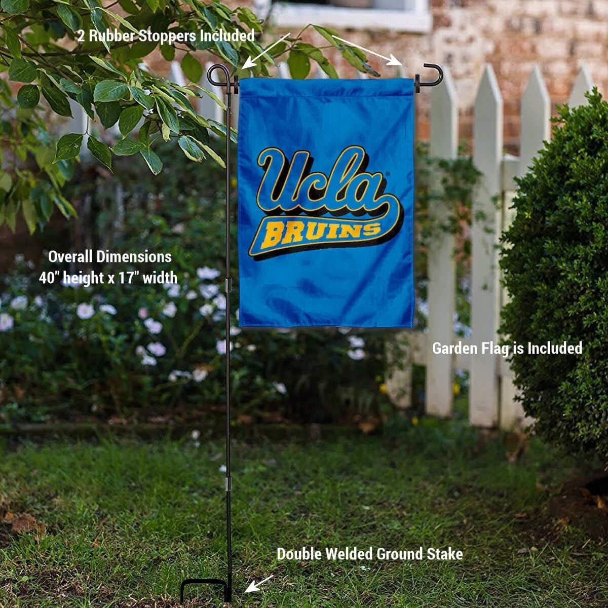 College Flags & Banners Co. UCLA Garden Flag and USA Flag Stand Pole Holder Set