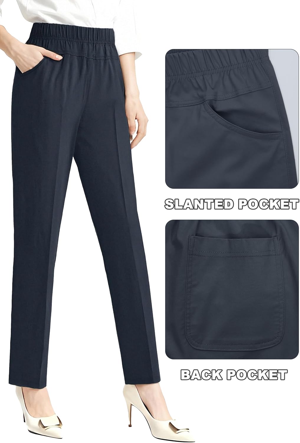 Soojun Womens Summer Elastic Waist Comfy Stretch Pull On Pants - Image 8