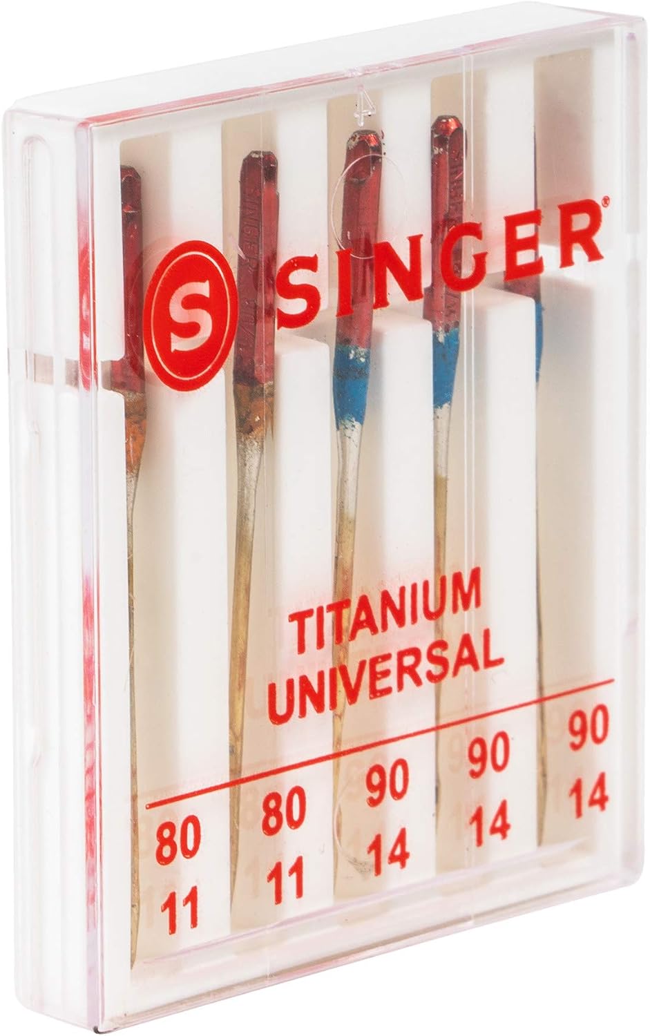 SINGER 04303 Universal Regular Point Woven Titanium Coated Needles, 5-Count