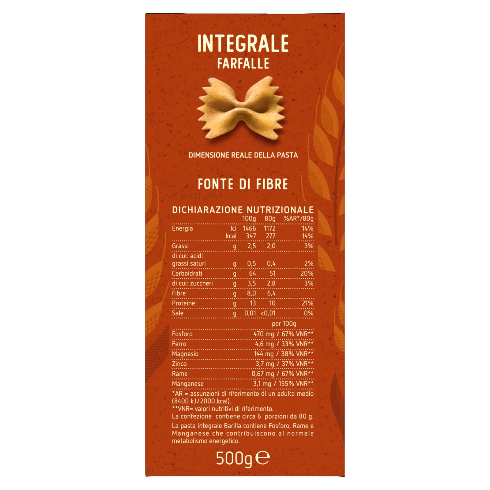 Italian Gourmet Farfalle integrale pasta italiana 30 x 500g Vollkorn vegan | Ricca di fibre, aus Hartweizen, Schmetterlingsform, kochfest in circa 10, Gesamtnettogewicht 15 kg + Kostenlos Polpa 400g