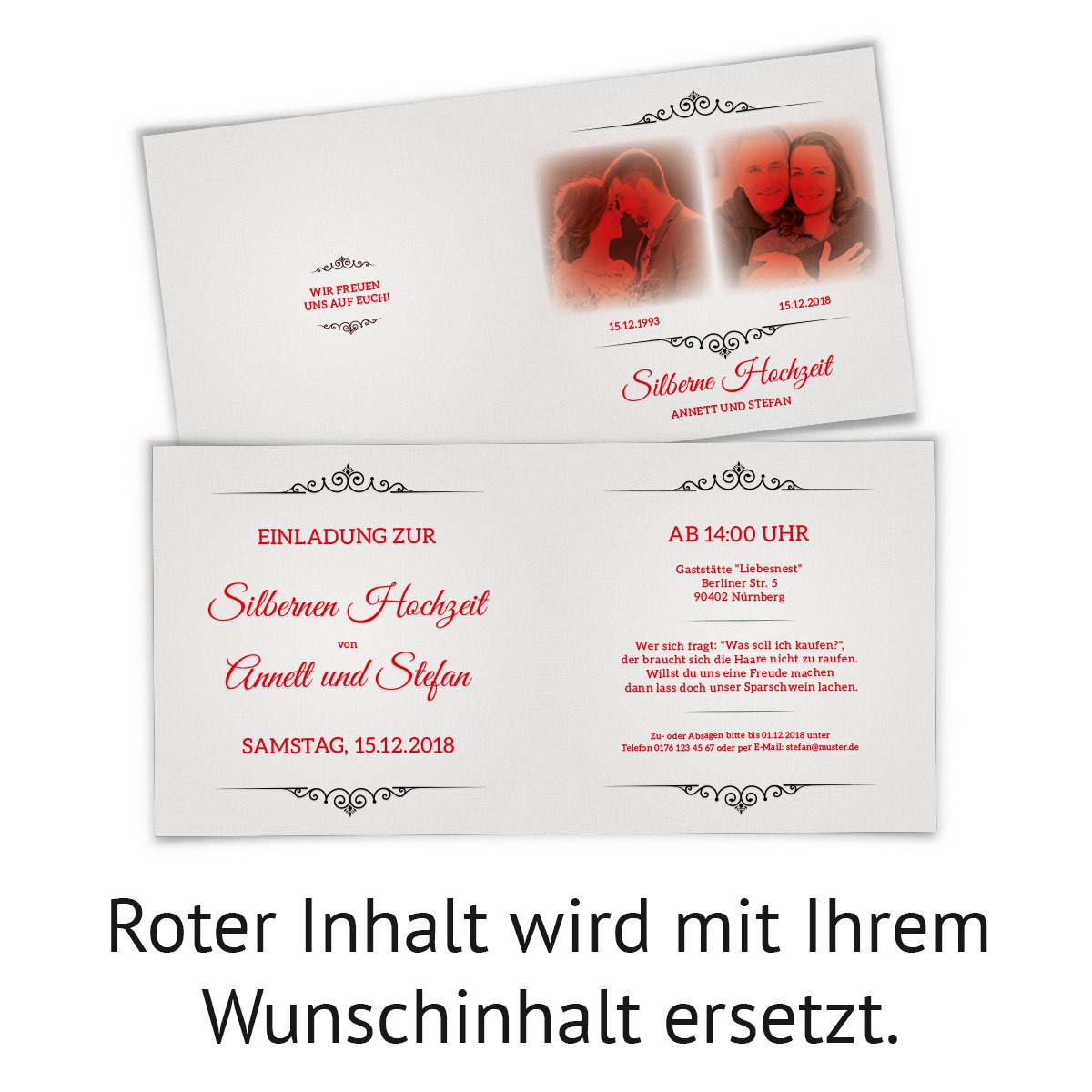 Silberhochzeit Einladungskarten Mit Zeitsprung-Motiv – Individuell Mit 2 Fotos (damals & Heute) – Klappkarten Aus 300g/qm Papier