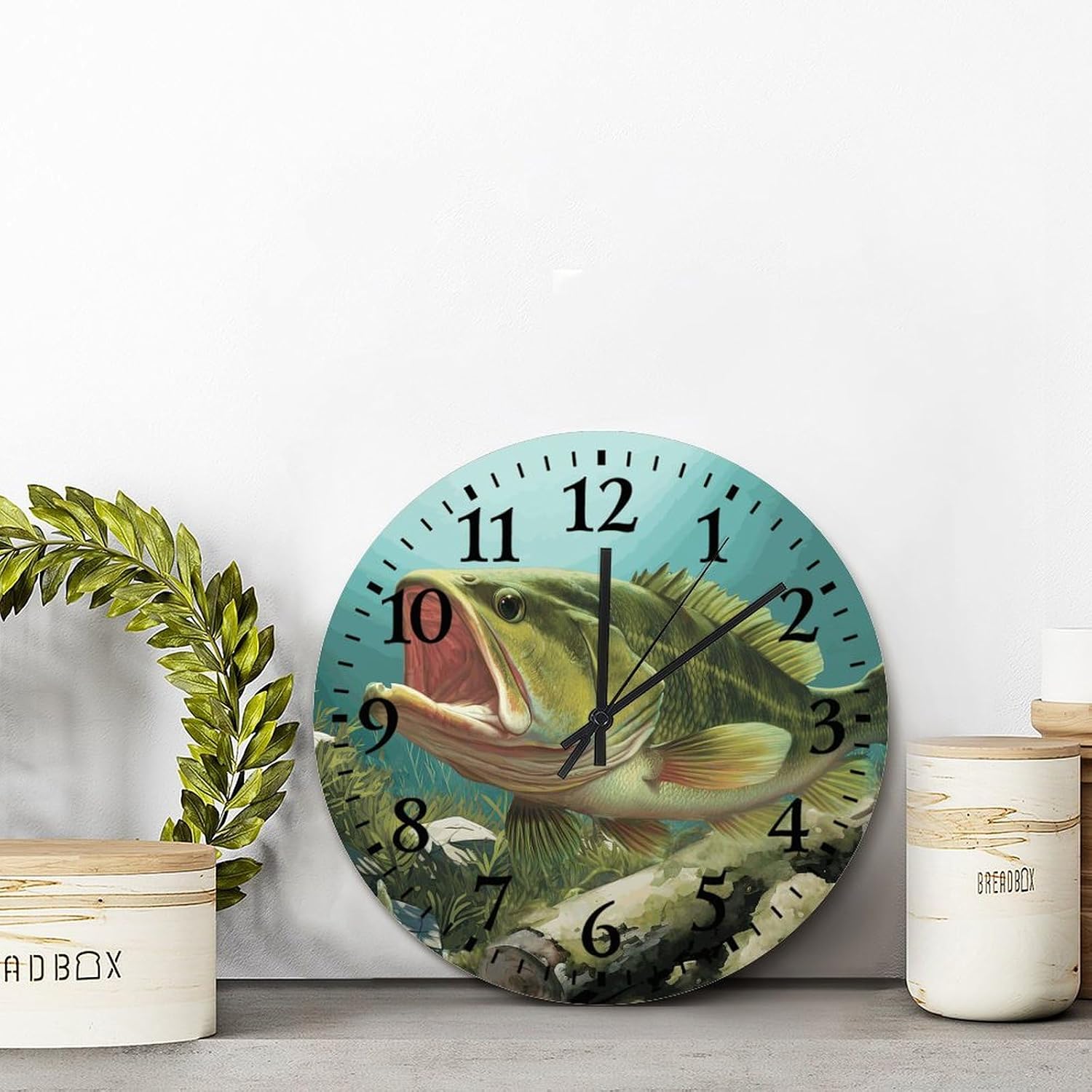 Vintage Fish Wall Clock Fish 15 Inch Round Wall Clocks Battery Operated Quiet Non-Ticking Farmhouse Modern Wall Decor for Kitchen Living Room Bedroom Office