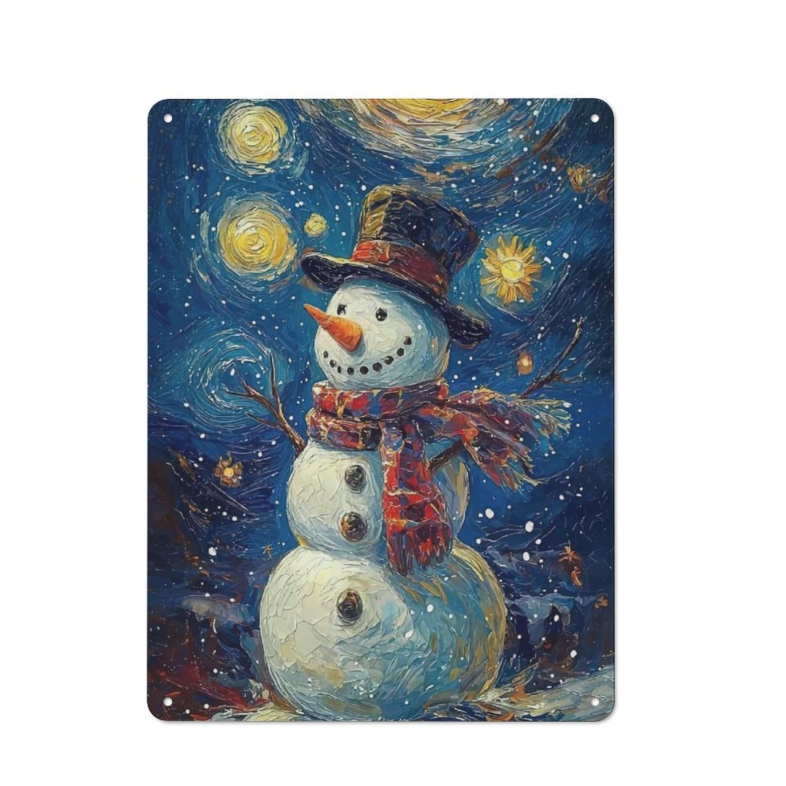 Junmoney Starry Night Snowman Retro Tin Sign 40X30cm For Home Office Or Studio, Suited To Home Office Decor Fans