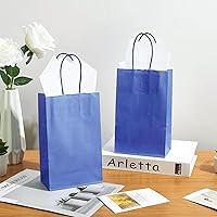 Vista 5 de DjinnGlory Paquete de 100 pequeñas bolsas de regalo de papel azul marino con asas (azul náutico) de 9 x 5.5 x 3.15 pulgadas para boutiques, bodas