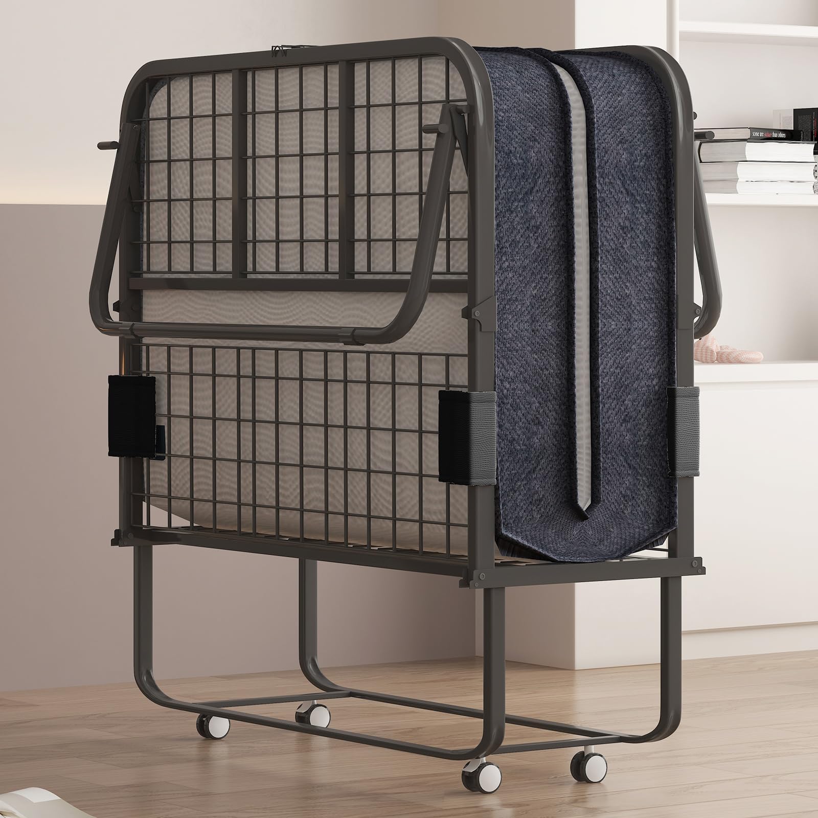 Folding Bed with 4” Memory Sponge, Portable Foldable Cot Guest Bed for Adults, Space Saving Fold Up Rollaway Beds, Soft Padded Rollaway Sleeping Beds - 75 x 31 Inch