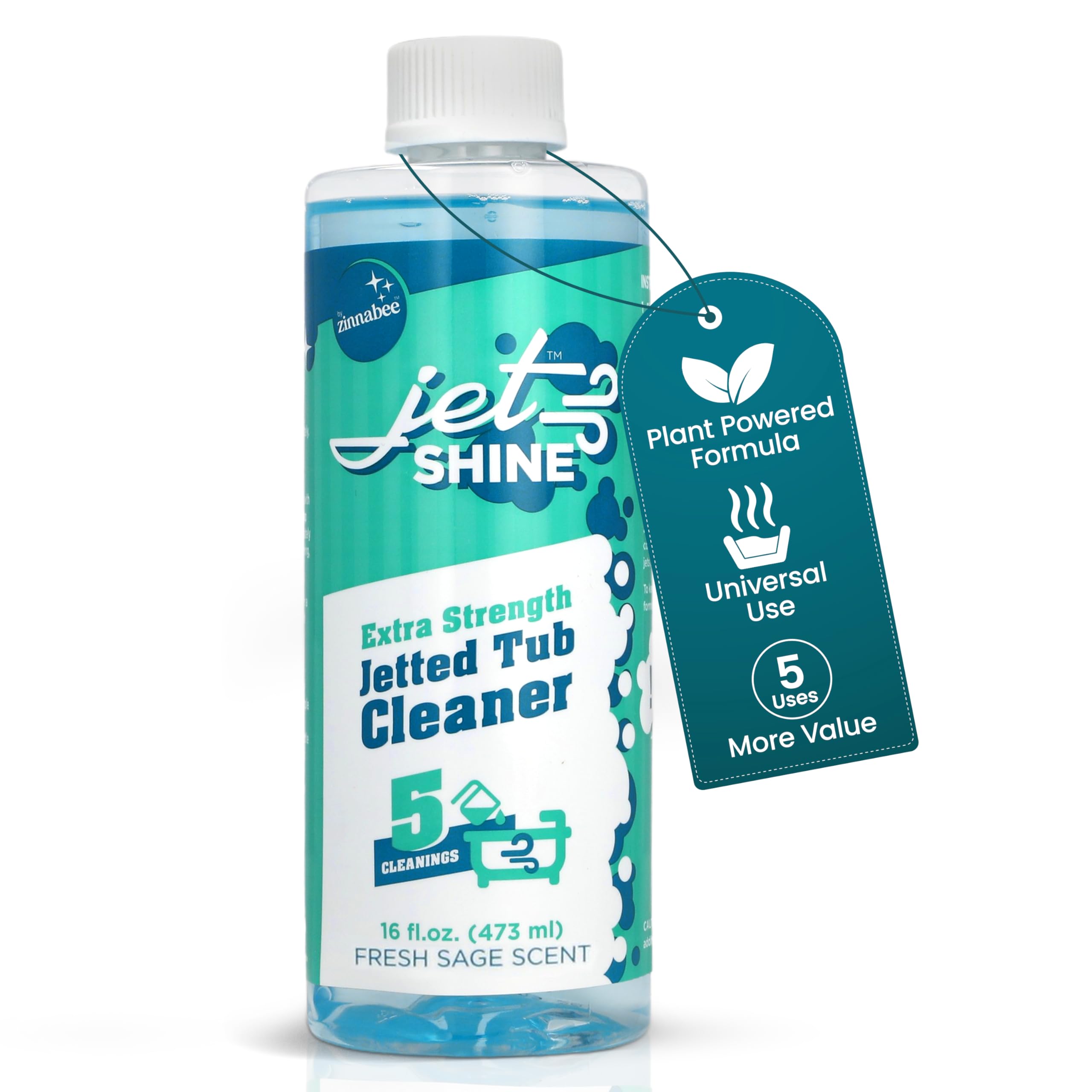 Zinnabee Jetted Tub Cleaner for Jacuzzi, Bathtubs, Whirlpools - 1 Pack, 16oz Sage Scented Jacuzzi Tub Cleaner to Help Clean Dirt and Soap Buildup, 5