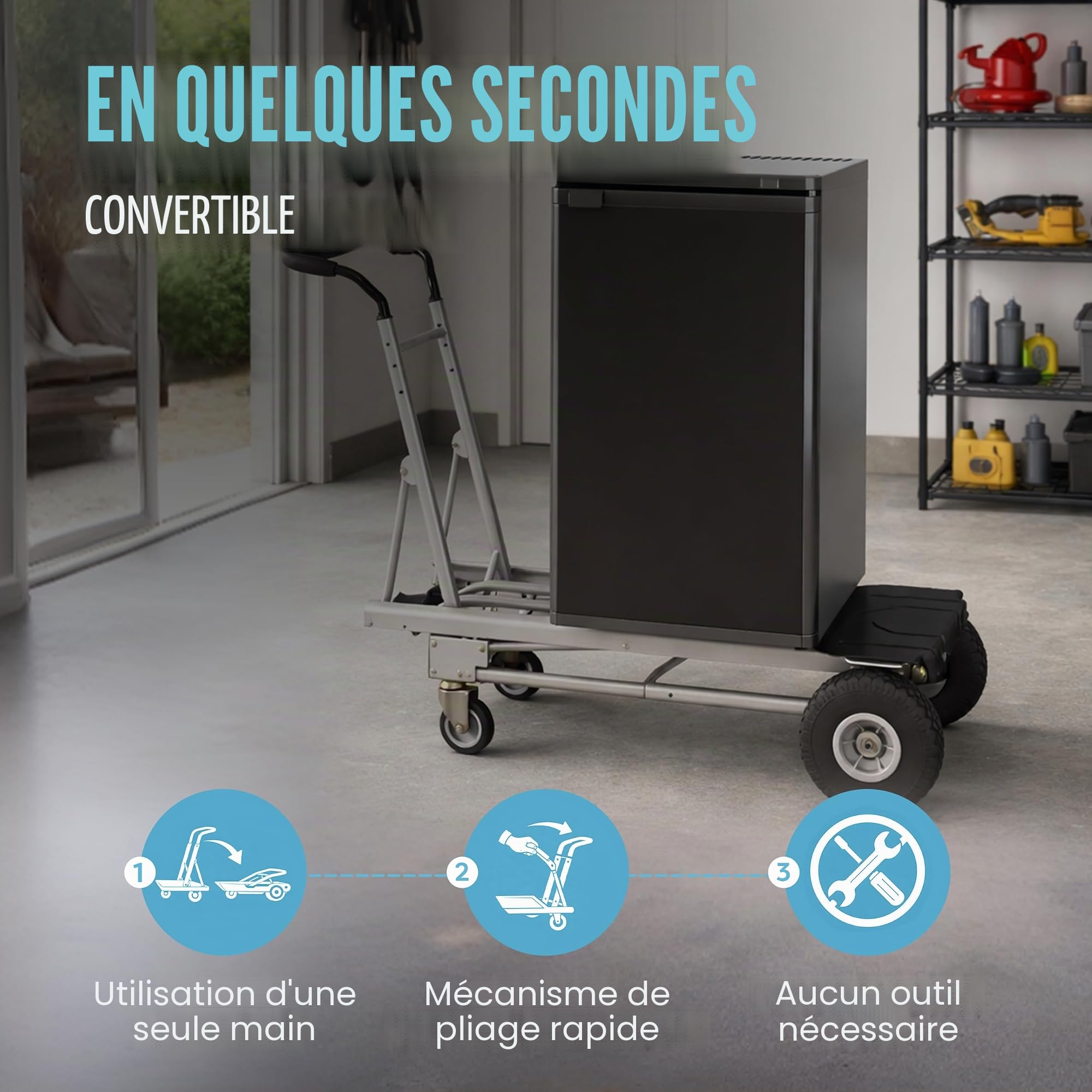 Chariot de transport Jumbo 3 en 1 - En aluminium - Charge maximale : 450 kg - Grandes roues - Poignée ergonomique - Transport - Chariot à main - Cosco - Multifonctionnel