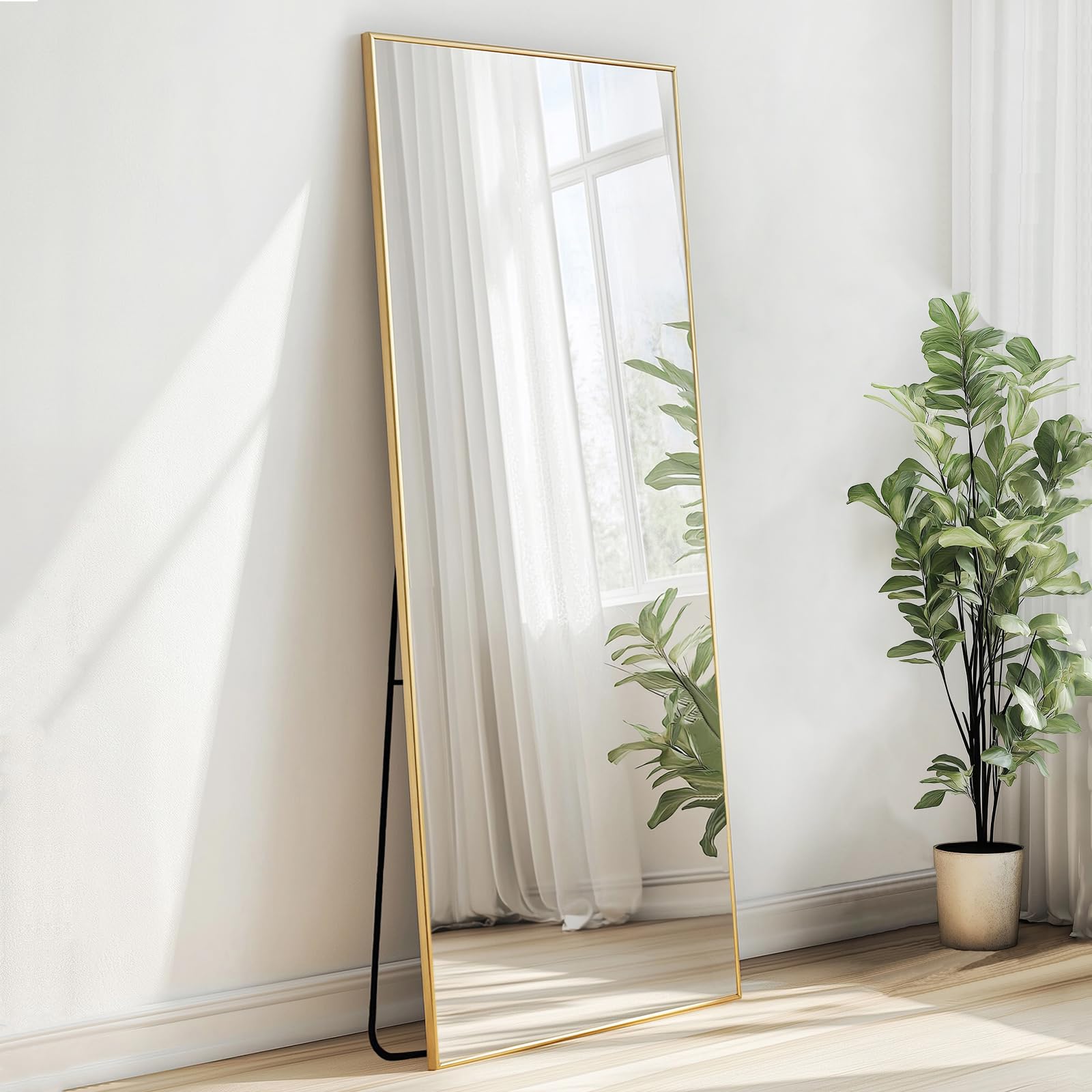 Sunniry Gold Mirror Full Length, Floor Length Mirror with Aluminum Metal Frame, Standing Mirrors for Bedroom, Livingroom, Bathroom, Hallway, Cloakroom, Wedding. (56x16 inch, Gold)