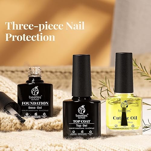 Miniatura 2 de Beetles - Juego de 3 unidades de 0.3 fl oz, capa base y aceite para cutículas, color cian de Cynthia para primavera y verano, secado con lámpara LED