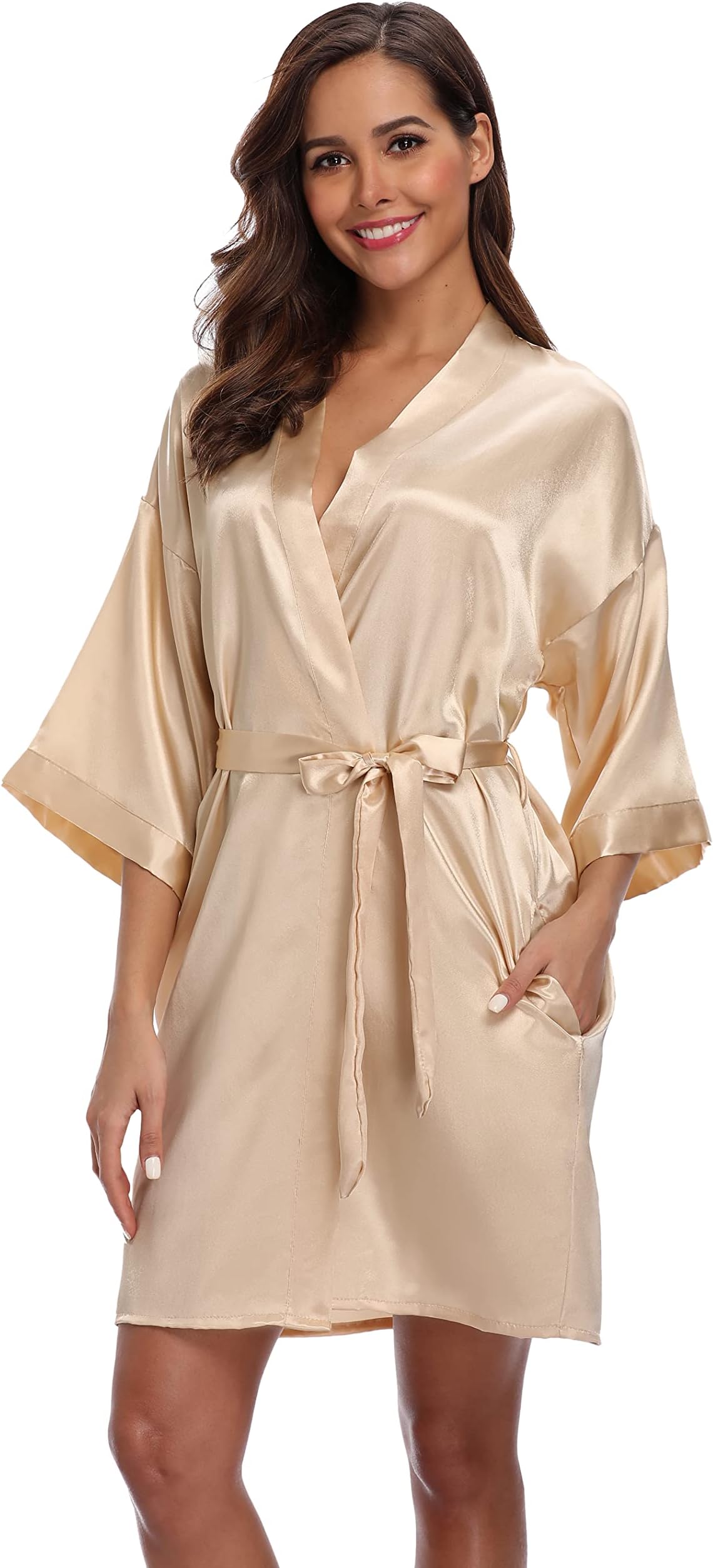 Robe for Women Silky Lightweight Satin Kimono Bride Bridesmaids Wedding Party Robes Dressing Gown Summer Loungewear