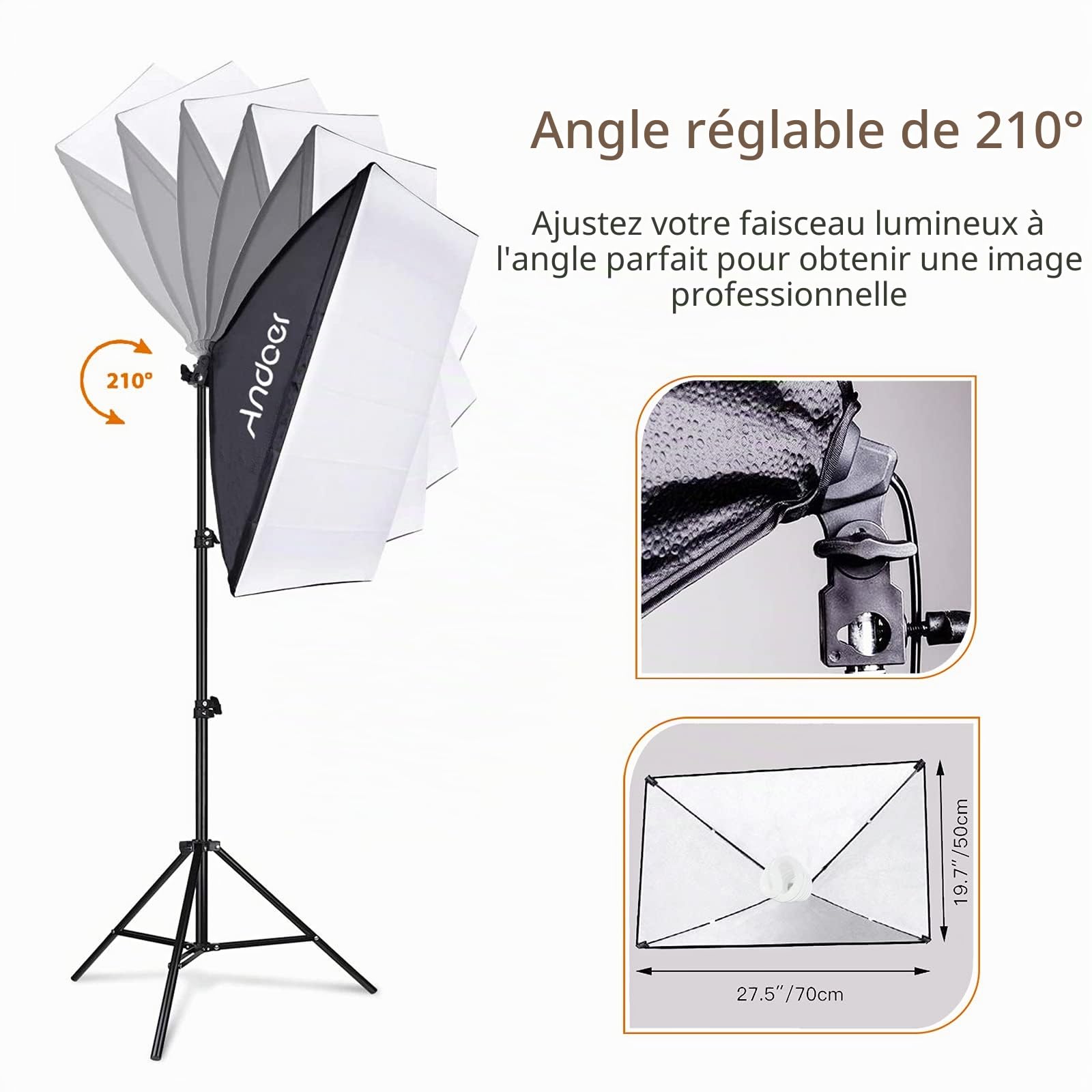 Andoer Kit de studio photo, 2 mx3 m, système de support de fond avec boîte à lumière, lumière constante, sac de transport pour portraits, photographie de produits et enregistrement vidéo