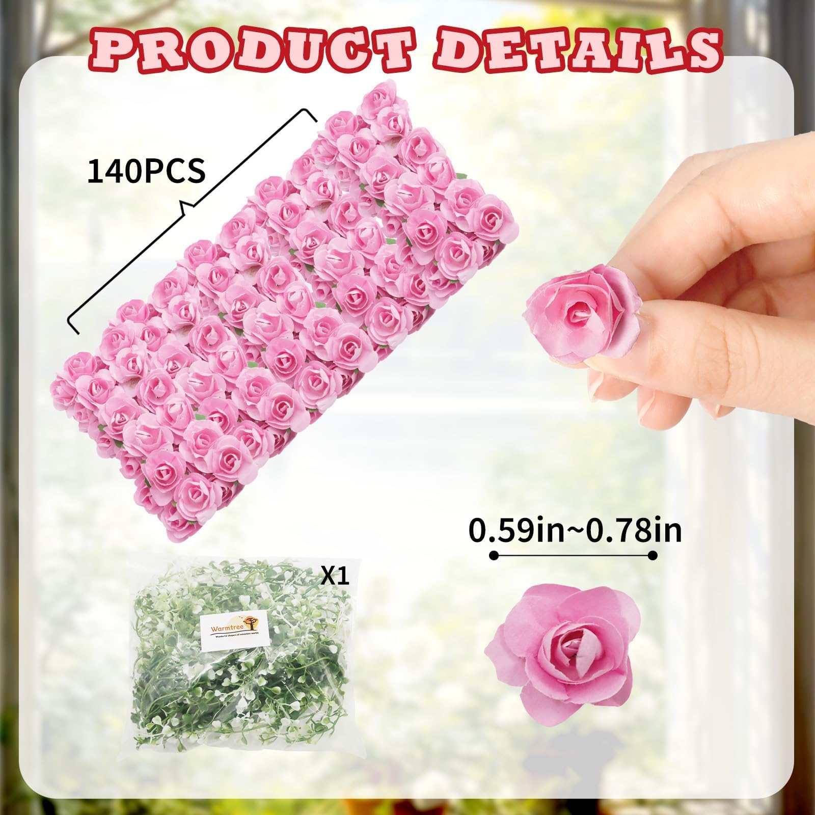 Warmtree Realistic Miniature Artificial Rose Vines - Cute Flower Decorations for DIY Mini Model Railway, Fairy Garden, Architecture Diorama Scenery Landscape Layout (Pink)