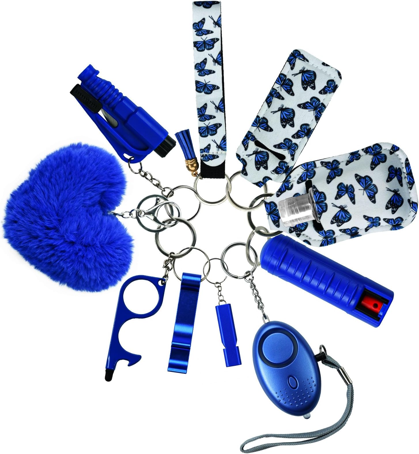 Keychain Set for Women with Alarm, Pom Pom, Whistle, Gifts for Girls, Friends, Women, Mom and Daughter
