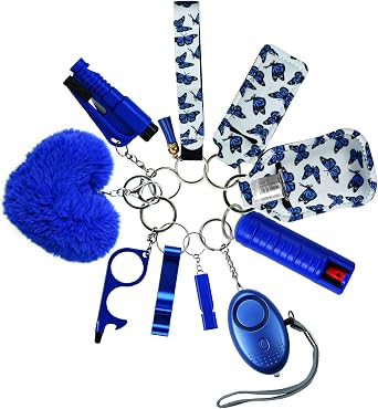 Keychain Set for Women with Alarm, Pom Pom, Whistle, Gifts for Girls, Friends, Women, Mom and Daughter
