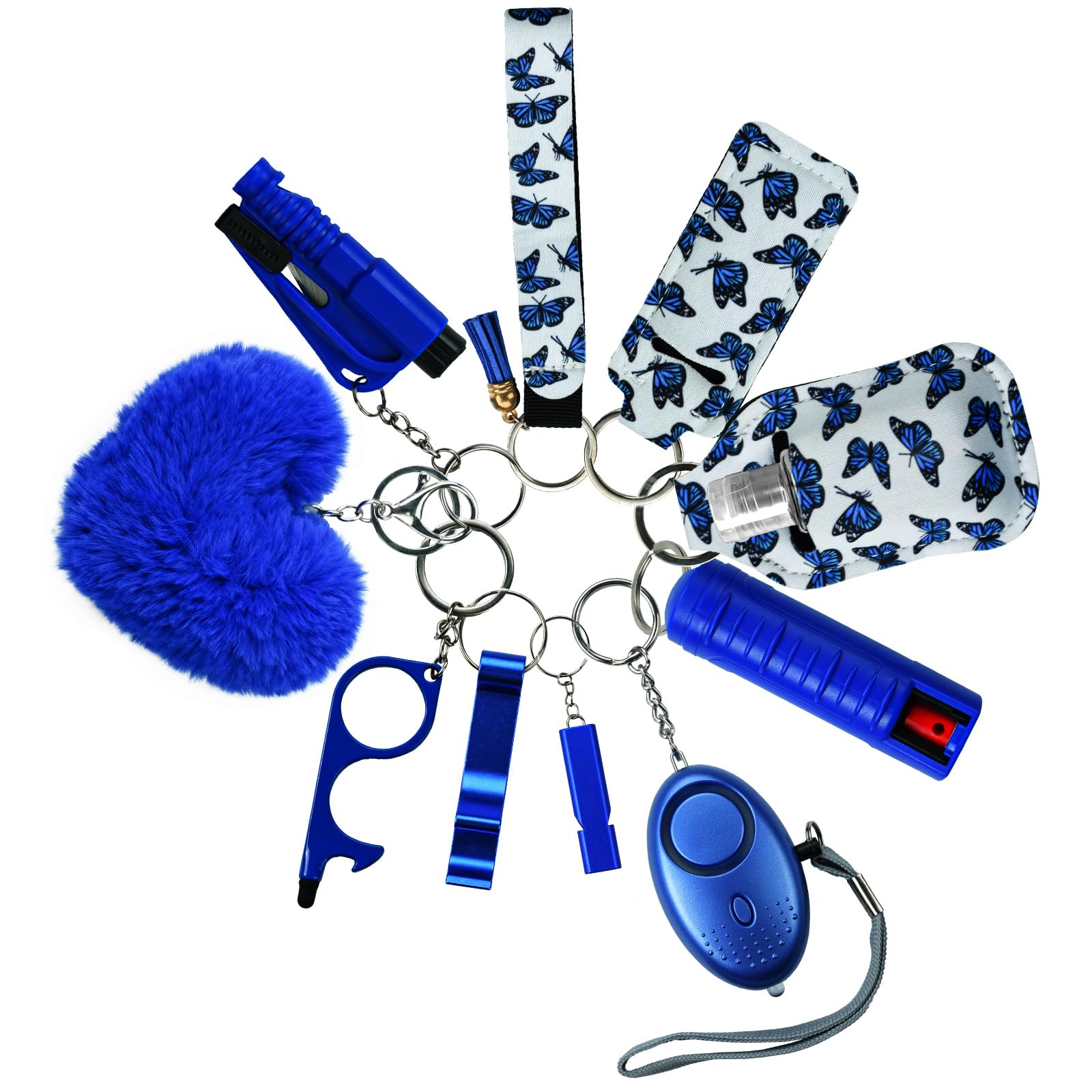 Keychain Set for Women with Alarm, Pom Pom, Whistle, Gifts for Girls, Friends, Women, Mom and Daughter