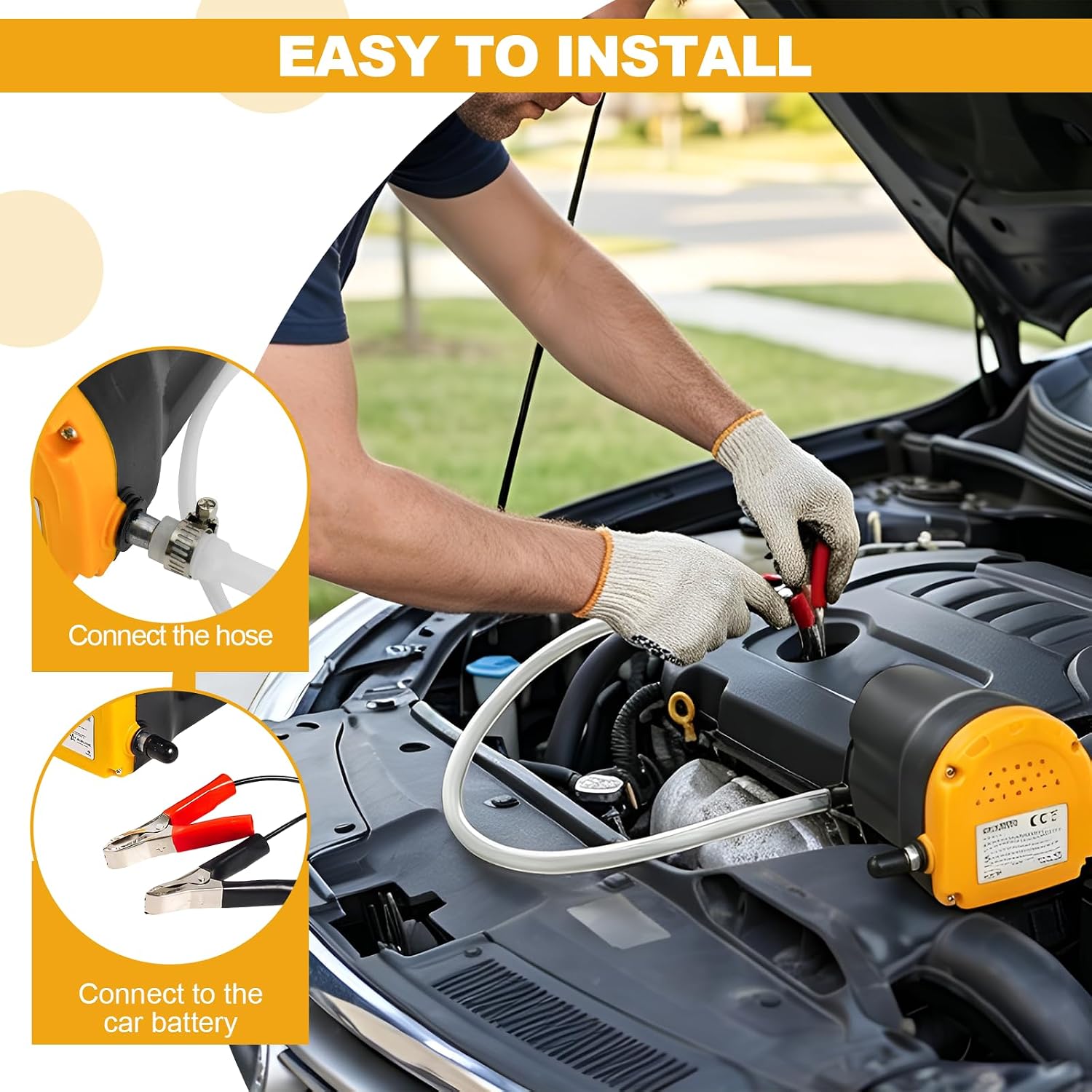 Oil Pump, 12V 60W Scavenge Diesel Suction Transfer Pump with Clamps & Hoses, Fluid Change Tool Electric Engine Oil Extractor Quick Changer for Cars Trucks RVs Motorcycles
