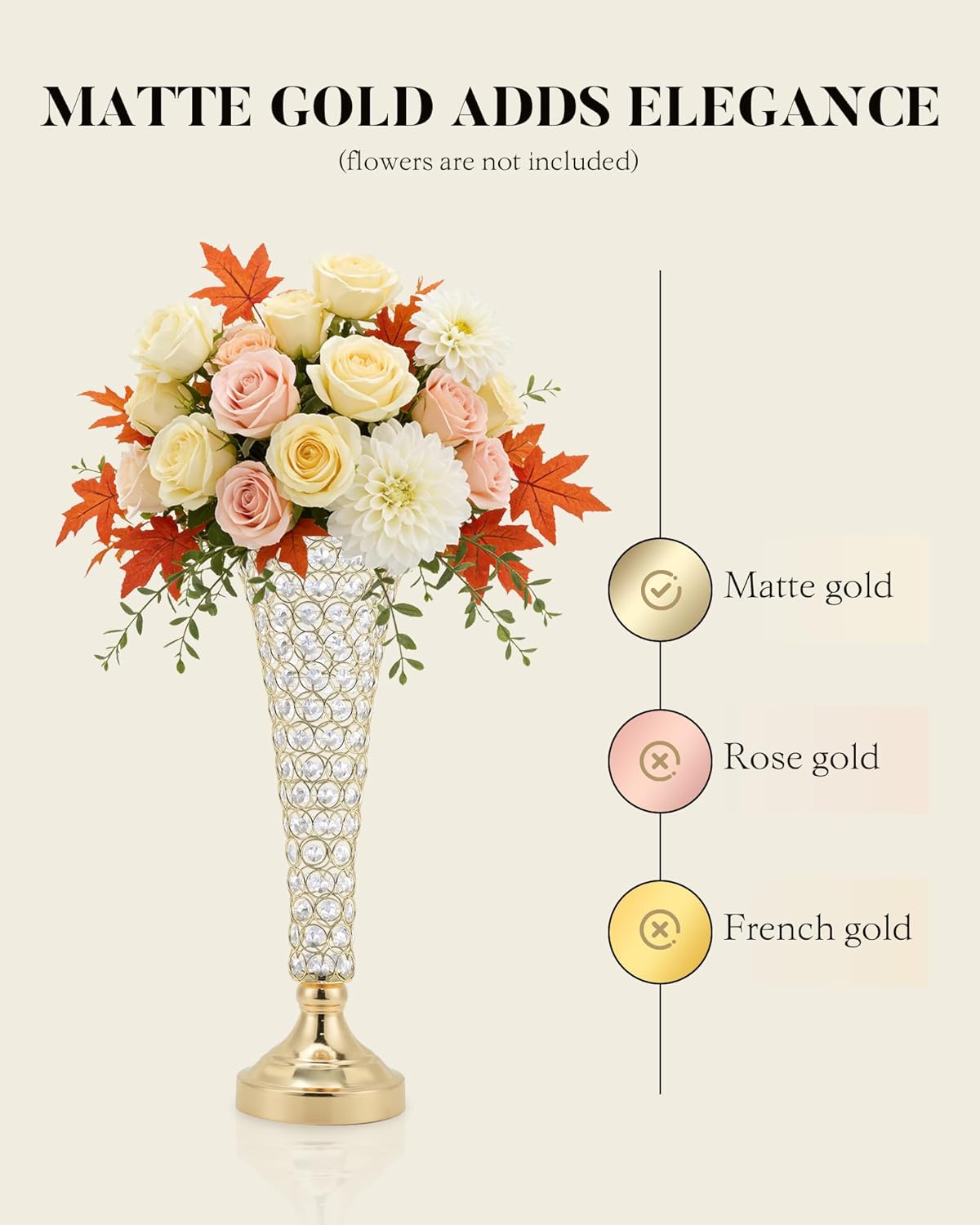 10 Pcs Gold Vases for Centerpieces, 20" Tall Crystal Trumpet Centerpieces for Tables Wedding Center Pieces Decoration for Table, Flower Vase Bulk for Wedding, Party & 255g Weighted Base