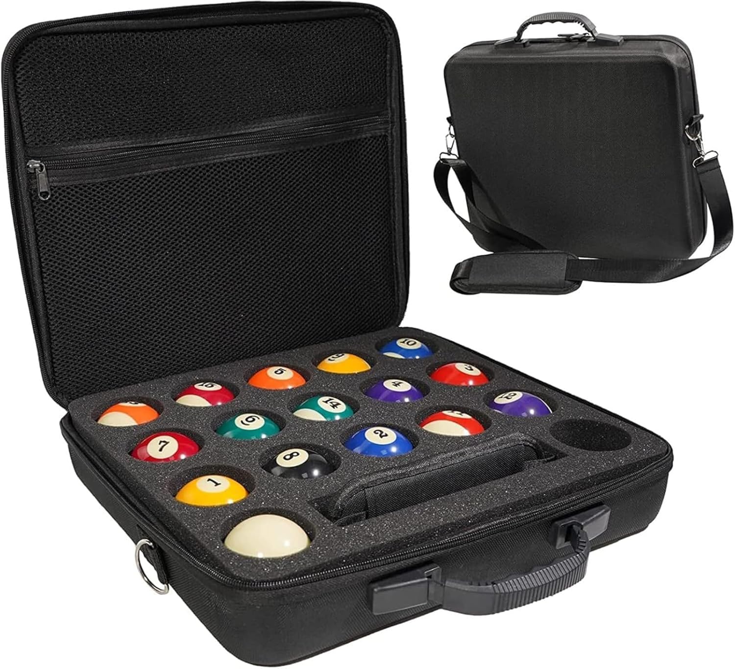 Billiard Balls Box, Billiard Balls Storage Box, 2-1/4" Regulation Size Billiard Pool Balls, Complete 16 Professional Ball Set with Padded Billiard Pool Ball Travel Case Carrying Case