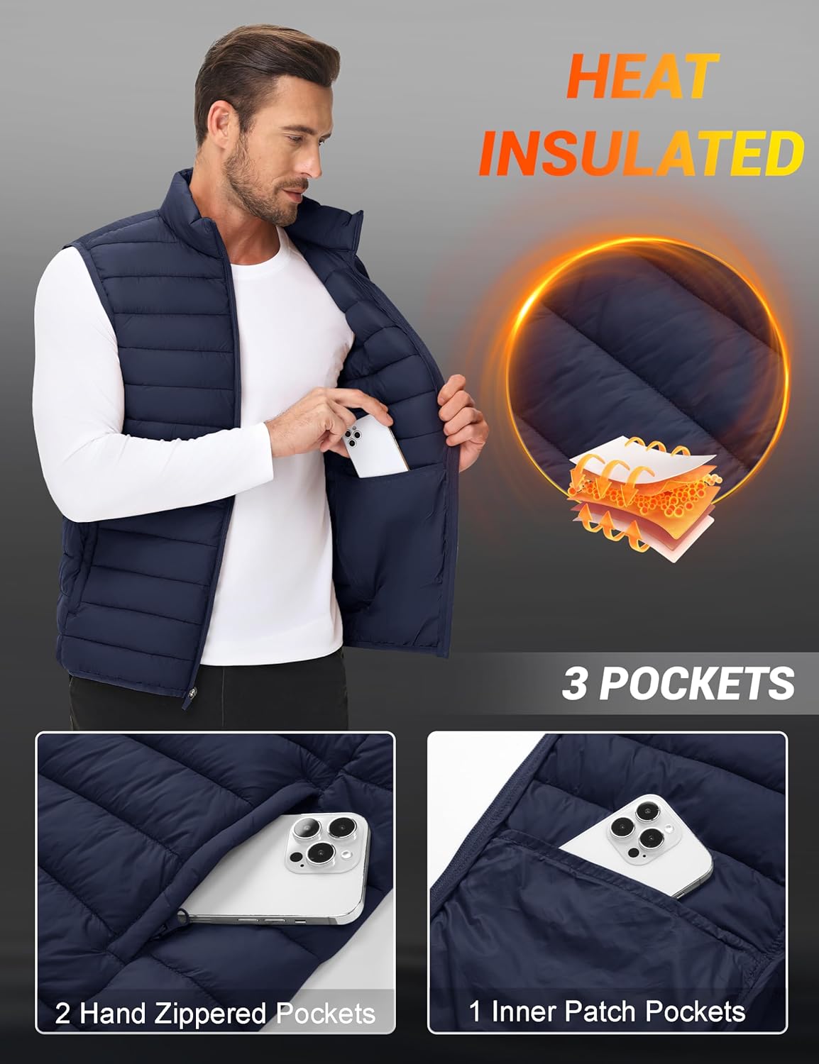 Cotrasen Men's Puffer Lightweight Vest Packable Outerwear Vest Warm Winter Outdoor Sleeveless Jacket for Travel Running - Image 5