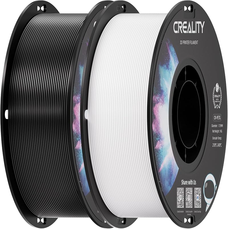 Creality 2 kg Filamento PETG blanco y negro de 1,75 mm, paquete de filamentos para impresora 3D, excelente dureza, alta precisión, inodoro, no tóxico, a prueba de humedad, brillante, precisión +/- 0,02 mm