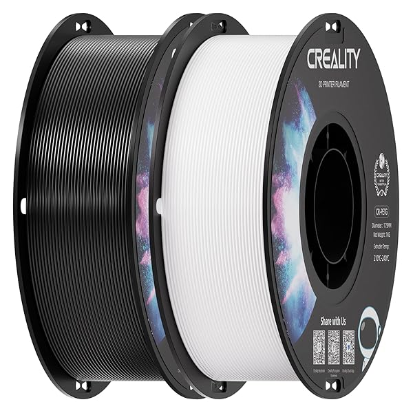 Creality 2 kg Black & White PETG 1.75mm Filament, 3D Printer Filament Bundle, Excellent Toughness High Precision, Odorless Non-Toxic Moistureproof, Glossy, Accuracy +/- 0.02mm