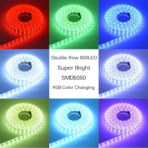 Miniatura 3 de Tira de luz LED súper brillante de 12 V, doble fila 600 LED, manga impermeable IP67, sin fuente de alimentación (conmutación de 7 colores RGB)