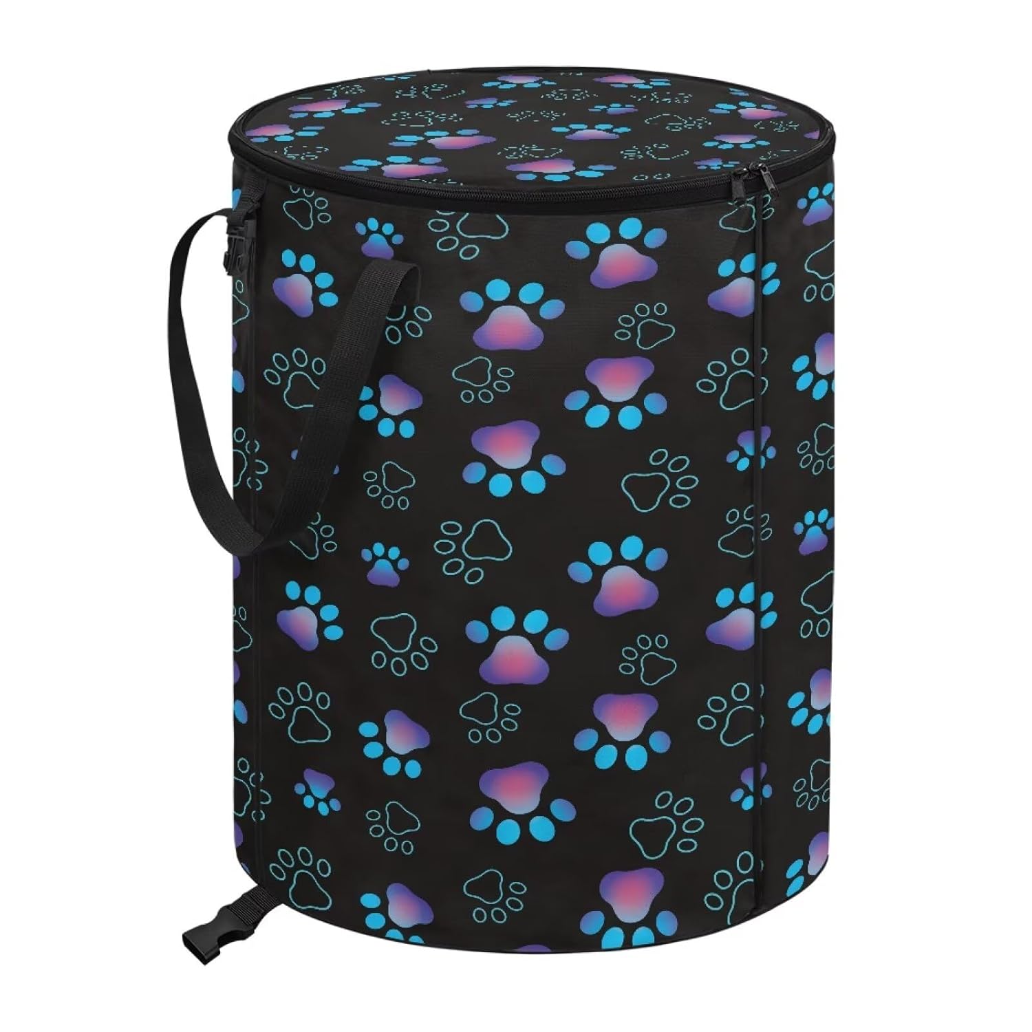 Dog Paw Print Collapsible Trash Can 20 Gallon Black Camping Garbage Bin Outdoor Storage Waterproof Dog Trash Can Bags with Zippered Lid