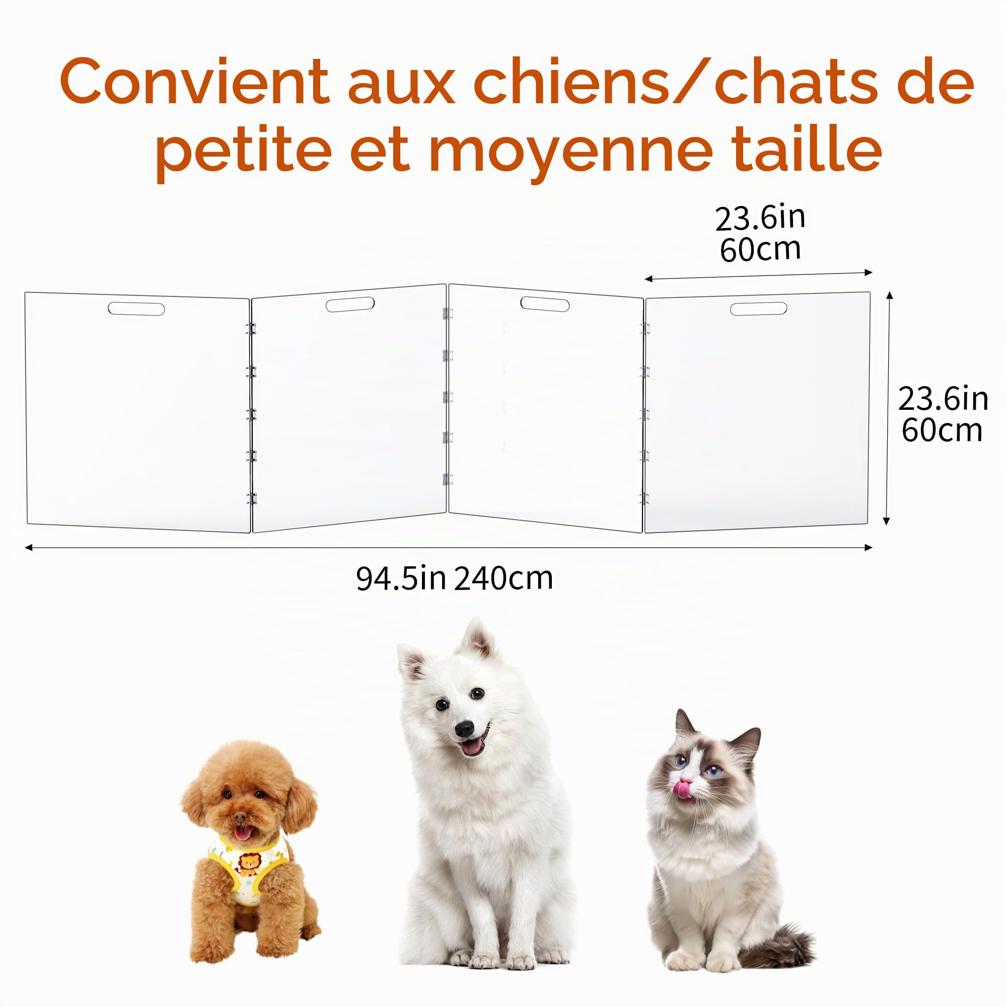 Barrière pour chien en acrylique transparent, barrière autoportante pour portes intérieures, parc de jeu pliable en acrylique sans perçage (transparent, 4 panneaux)