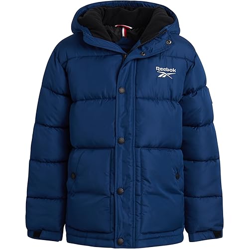 Reebok Boys Puffer Jacket - Heavyweight Wind & Water Resistant Quilted Boys Winter Coat - Fleece Insulated Kids Winter Jacket