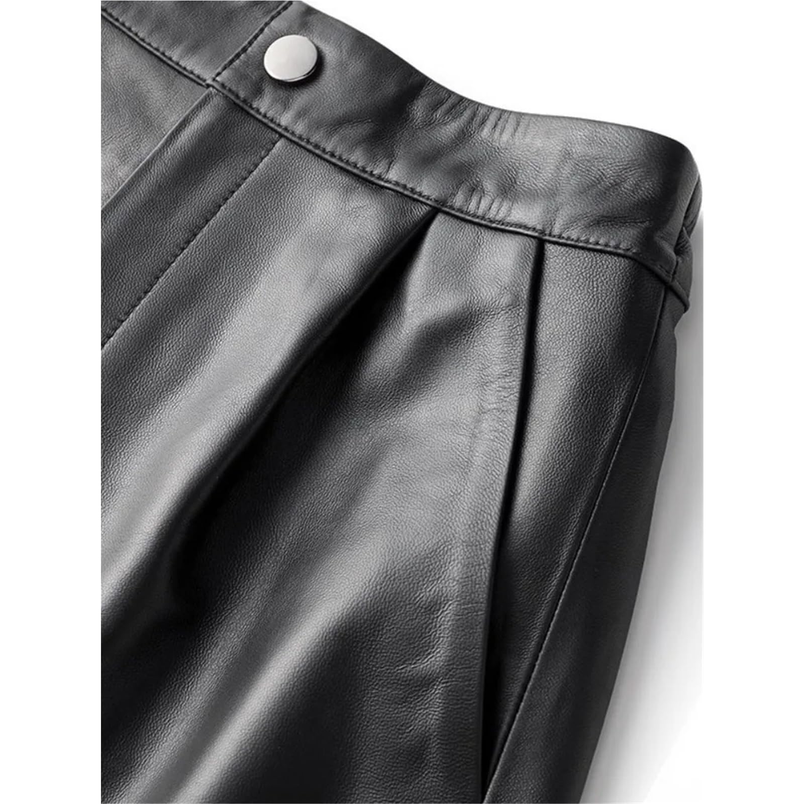 Shorts para Mujer Cuero Pantalones Cortos de Cuero for Mujer, elásticos, Cintura Alta, Informales, Negros, con Pierna Ancha