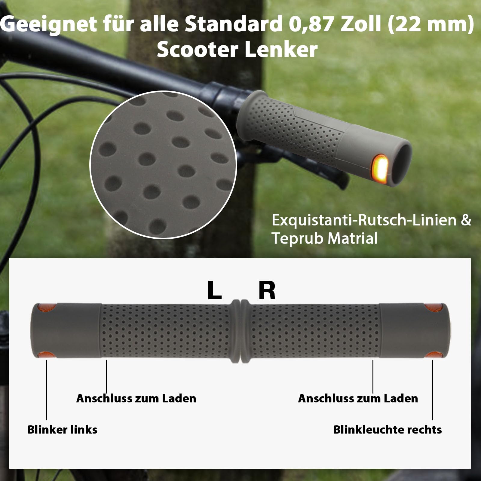 E Scooter Blinker，Lenkerlicht Lenker mit Blinker Scooter Warnlenker Lenkerwarnleuchte Scooter Blinklicht Griff für 22mm Griff für Xiaomi M365 Pro Pro2 1s Ninebot G30 Handle Grip