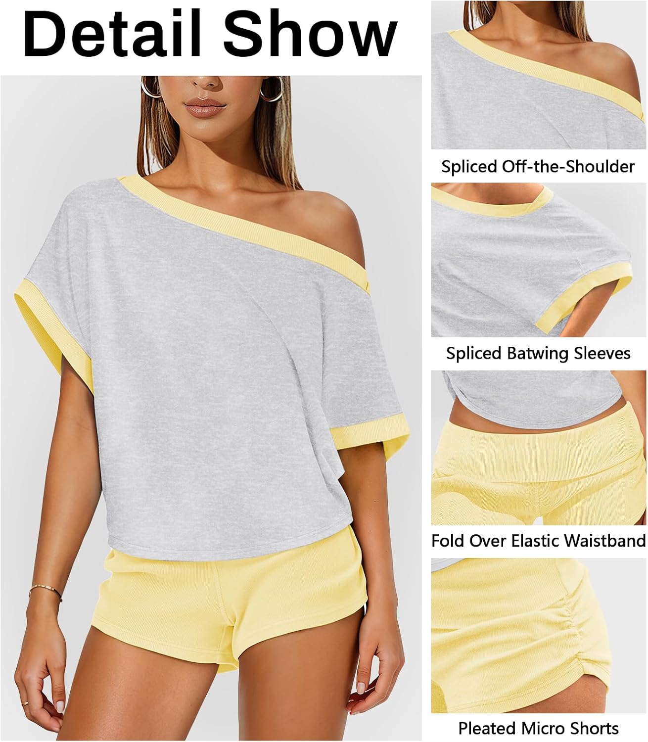 Womens Two Piece Sets for Women Off the Shoulder Batwing Short Sleeve Tops with Micro Shorts Golf Tennis Outfits Woman