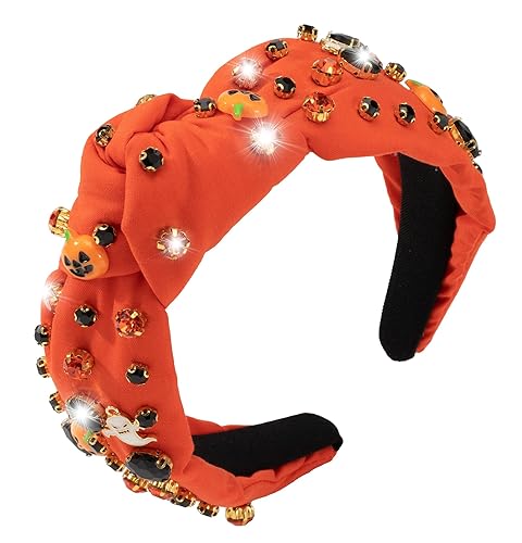 Diadema de Halloween con diamantes de imitación para mujer, naranja calabaza de Halloween