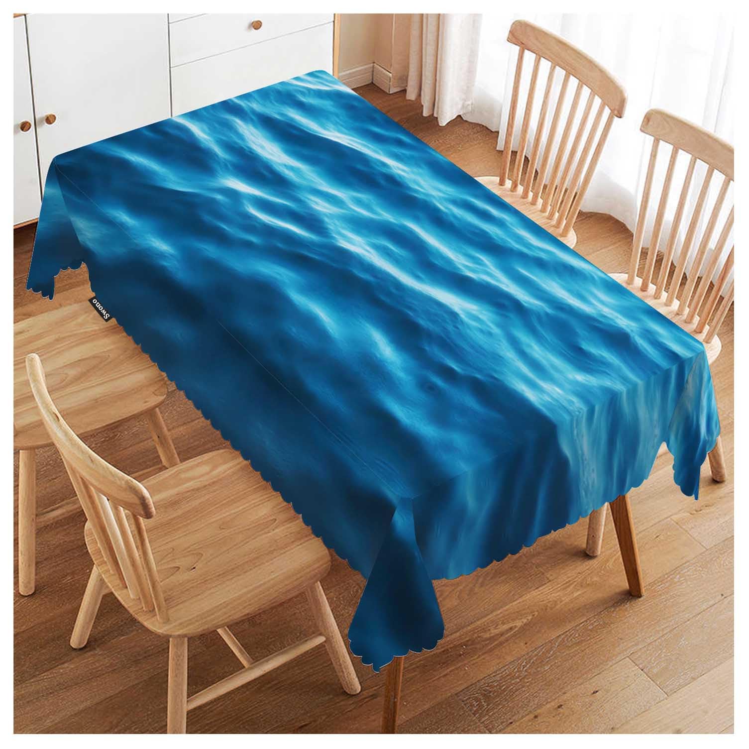 FJQWKLF Ocean Waves Table Covers 52x70 Inch Tropical Blue Ocean Waves Seawater Flow Wipeable Tablecloth Kitchen Dinning Tabletop Decoration, Table Cloth for Outdoor and Indoor Use