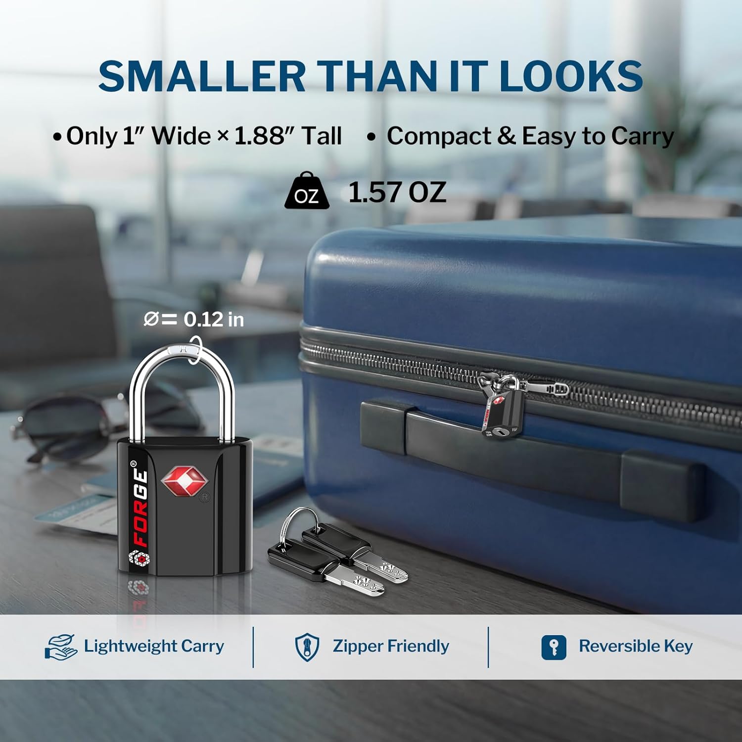 Forge Smal TSA Approved Luggage Locks: Ultra Secure dimple Key Locks with zinc Alloy Body, for Luggage, Travel Cases, Backpacks, Suitcase and More. Black 6PK.