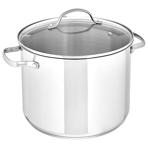 Amazon Basics Olla de acero inoxidable con tapa, 8 cuartos de galón, calefacción uniforme, fácil de limpiar, color plateado