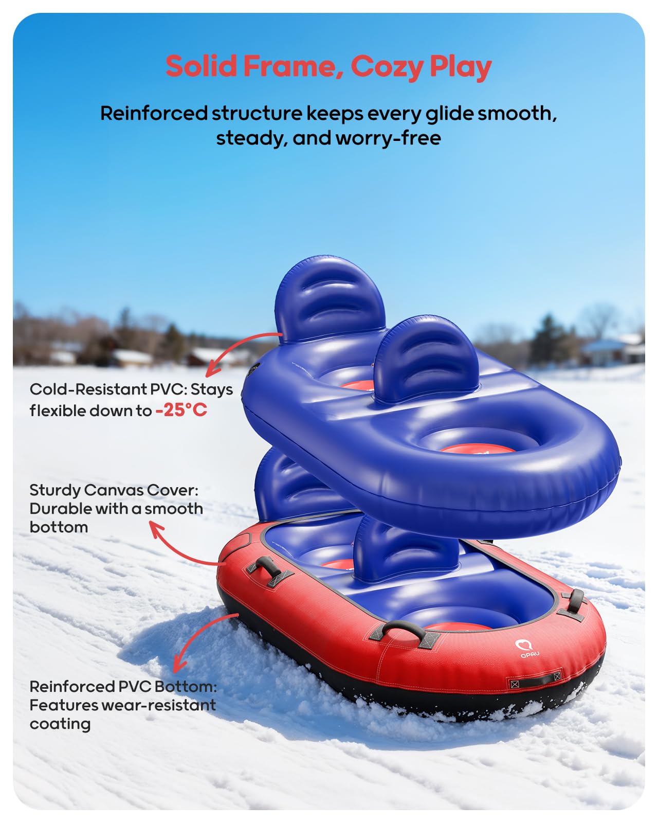 Tubo de nieve inflable para 2 personas con respaldos dobles y cuerda de remolque